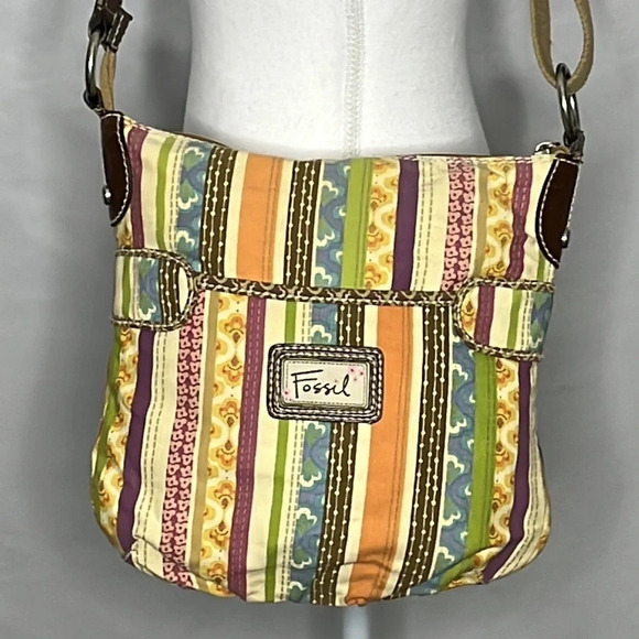 Fossil Striped Adjustable Strap Canvas & Leather Bag - Picture 2 of 11